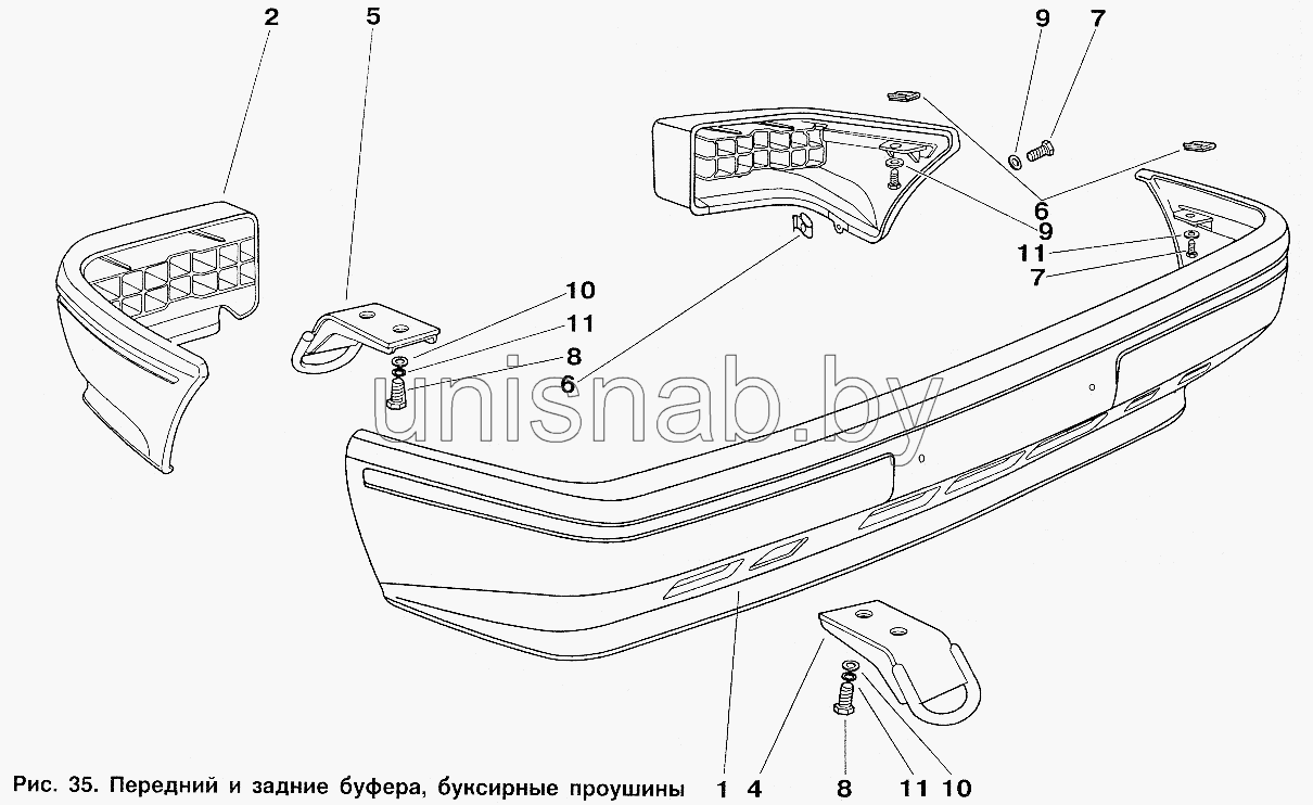 Передний и задний буфера, буксирные проушины (#168) для ИЖ 2717 (2717,  27171 с двигателями УЗАМ, ВАЗ-2106)